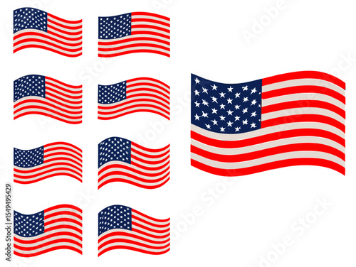American flag waving vector illustration set for patriotic designs and icons