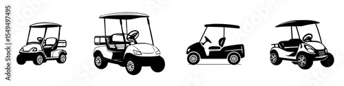 Various black icon designs of golf carts showcasing different styles and features for recreational use