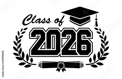 2026 class graduate. The concept of decorate congratulation for school graduates. Design for t-shirt, flyer, invitation, greeting card. Vector on transparent background
