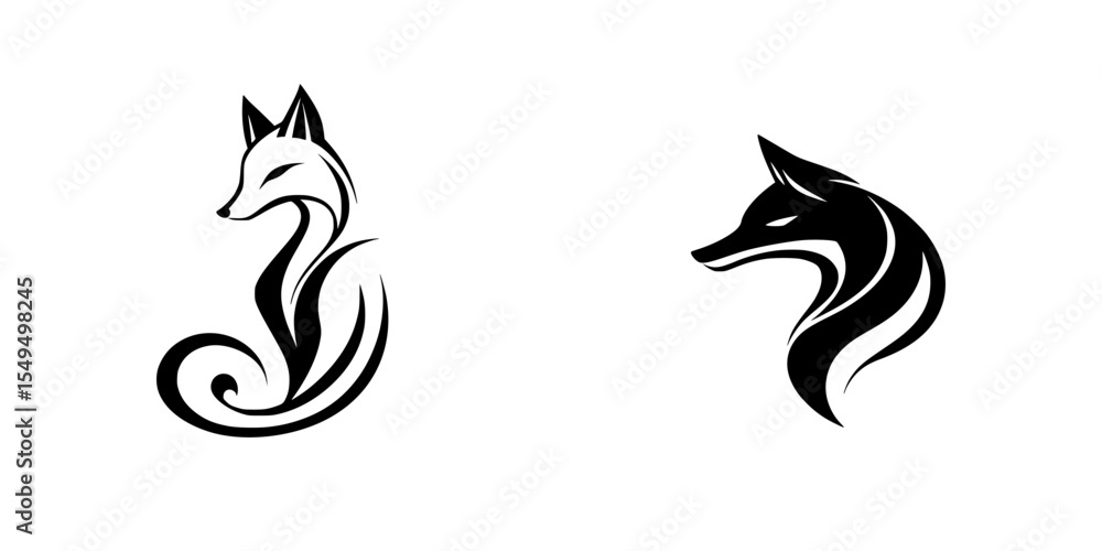 Obraz premium Stylized black fox icons displaying elegant shapes and fluid lines, ideal for modern design applications and branding projects