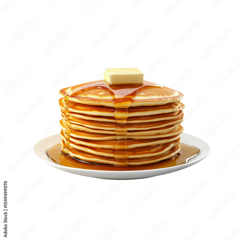 Stack of Buttery Pancakes Drizzled with Syrup on a White Plate Stack of Buttery Pancakes Drizzled with Syrup on a White Plate