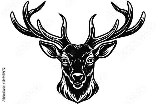 Majestic deer head profile features striking antlers in monochrome outline creating a strong visual