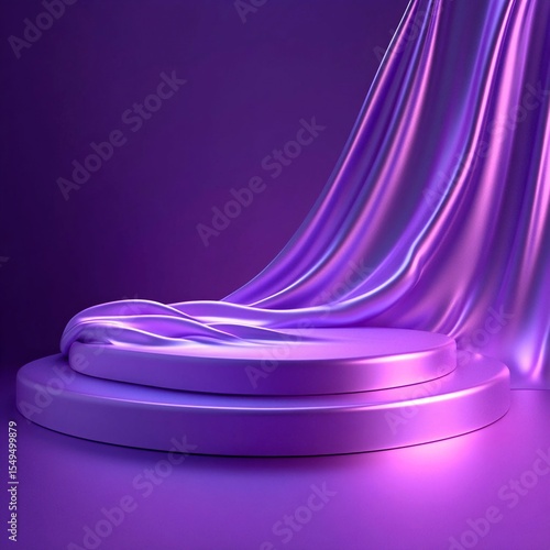 Elegant Purple Presentation Podium with Draped Silk Fabric in the Background. Generative AI