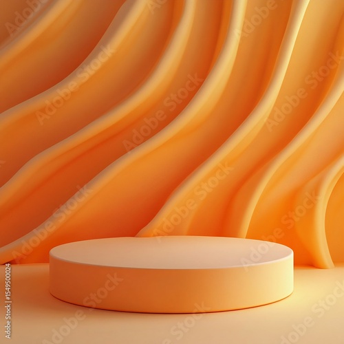 Warm Orange Podium with Wavy Background for a Cozy and Modern Presentation. Generative AI