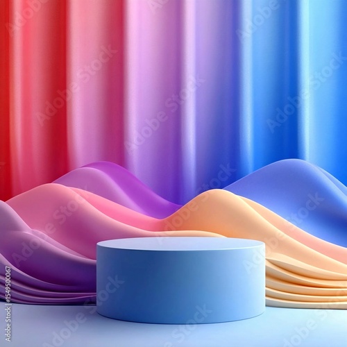 Light Blue Podium on a Vibrant Background with Wavy Gradient Colors for a Dynamic Presentation. Generative AI