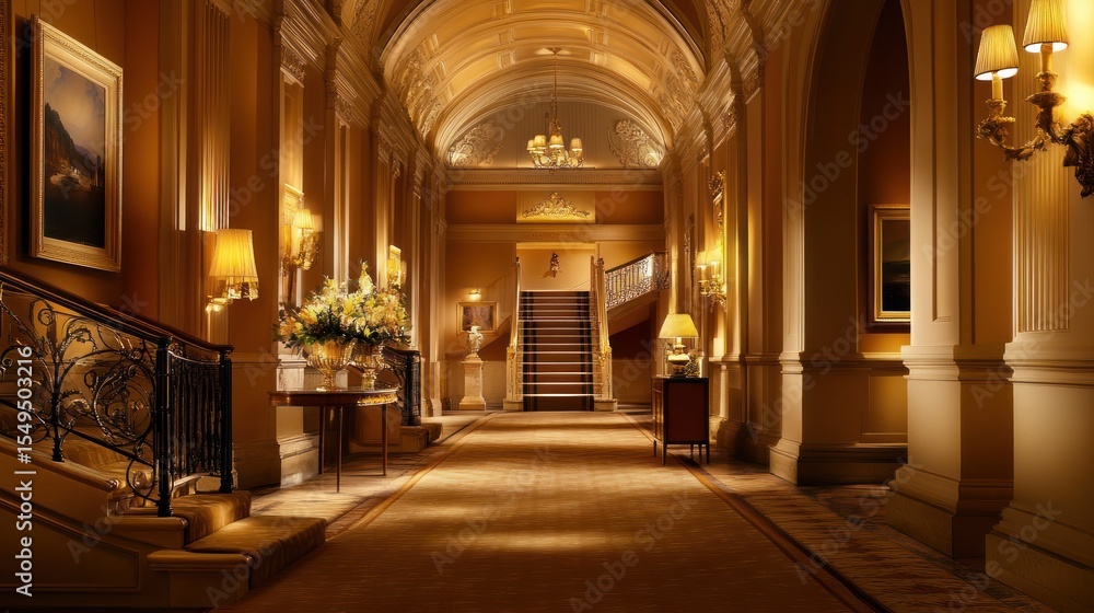 Fototapeta premium Luxurious, golden hallway with ornate details