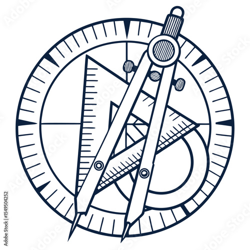 Engineering design tools compass and protractor illustration