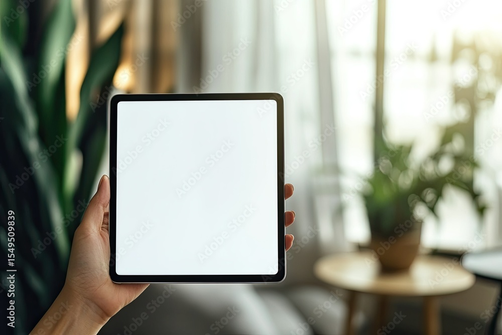 Detailed Picture of Female Hand Holding Digital Tablet with Blank White Screen Detailed Picture of Female Hand Holding Digital Tablet with Blank White Screen