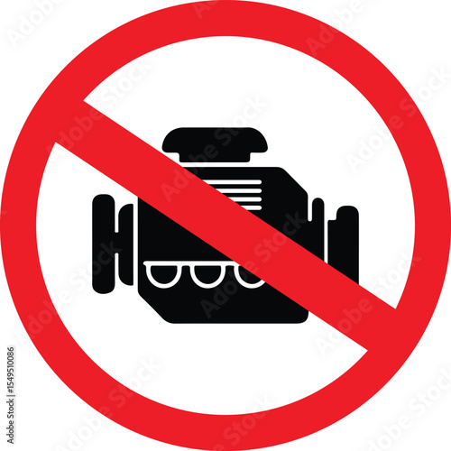 no engine symbol sign prohibiting motorized vehicles in restricted areas, clear red circle design