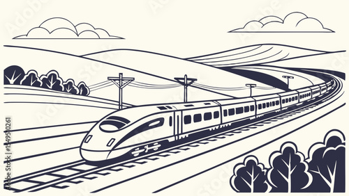 HighSpeed Train Traveling Through Scenic Landscape Illustration.