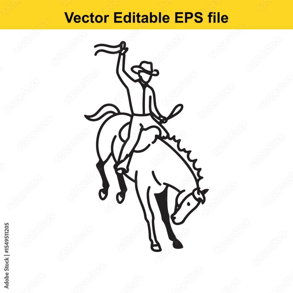 Fototapeta premium Dynamic Rodeo Ride A Cowboy's Thrilling Struggle Against a Bucking Horse an Exciting Display of Skill Strength and Determination in the Heart of Western Tradition