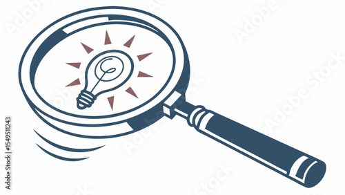 Magnifying Glass Examining a Light Bulb Idea Concept.