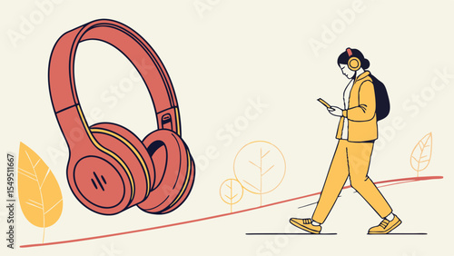 Person Listening to Music with Headphones and Smartphone.