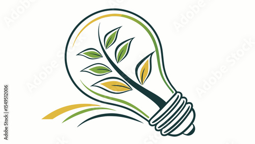 Green Energy Concept Light Bulb with Branch and Leaves.