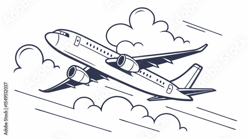 Stylized Airplane Flying Through Clouds Illustration.