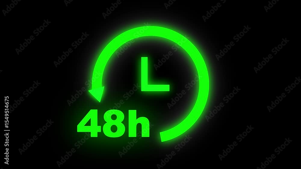 Clock 48 hours icon, isolated on black background with alpha channel ,48 hours service symbol. 4K Video motion graphic arrow green color Clock 48 hours icon, isolated on black background with alpha channel ,48 hours service symbol. 4K Video motion graphic arrow green color