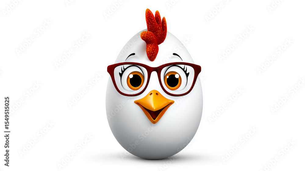 Fototapeta premium Chicken egg with a cheerful face 3d character, transparent background