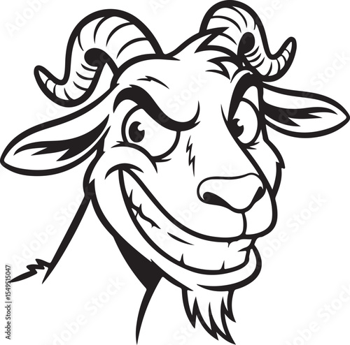 Mischievous Cartoon Goat – Black and White Line Drawing