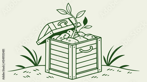 Wooden Crate Filled with Potatoes and Sprout.
