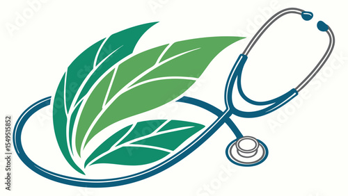Stethoscope and Leaves Symbolizing Natural Medicine and Holistic Health.