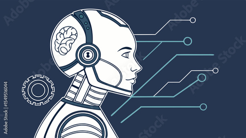 Futuristic Robot Head Profile with Brain and Circuitry.