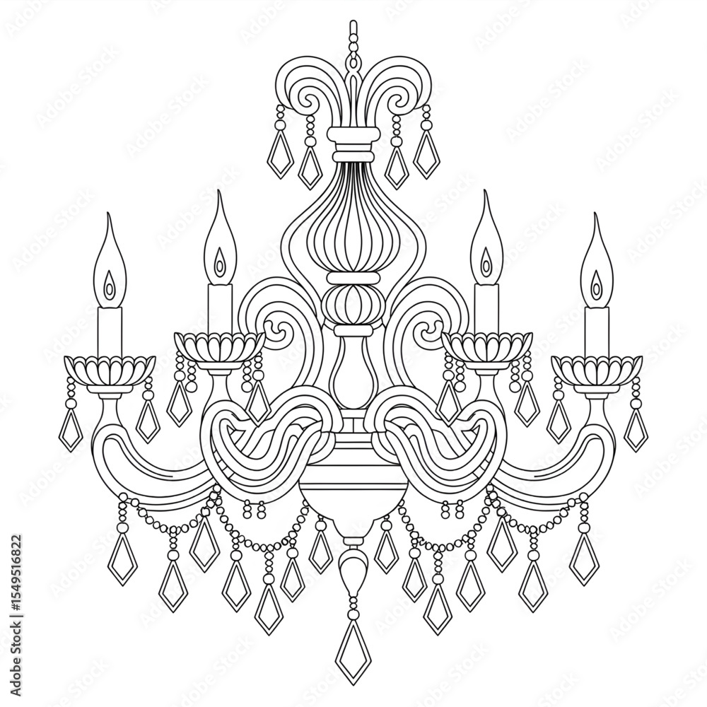 Fototapeta premium chandelier illustration vector style coloring page