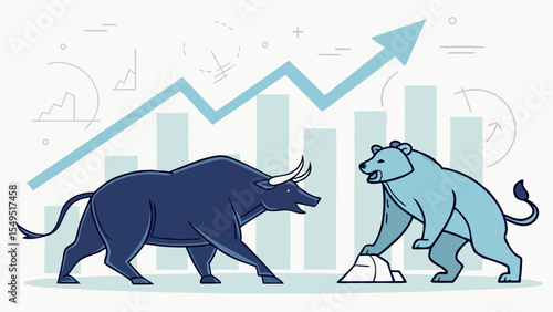Bull and Bear Market Trend Illustration with Upward Graph.