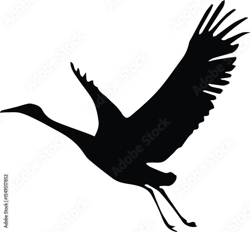 Silhouette of a crane bird flying isolated on transparent background