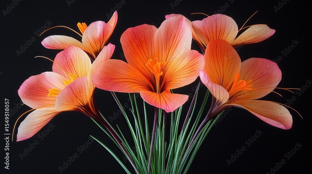Fototapeta premium Close-up of vibrant orange-pink crocus blossoms