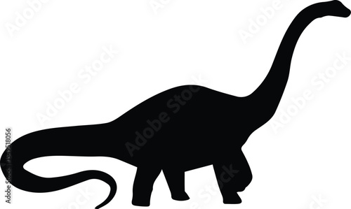 Black brontosaurus dinosaur silhouette isolated on transparent background