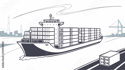 Cargo Ship in a Port with Container Docks.