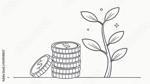Growing Financial Prosperity Coins and a Sprout.