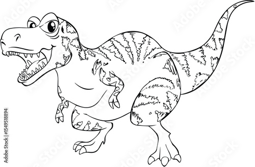 Cartoon dinosaur trex outline isolated on transparent background