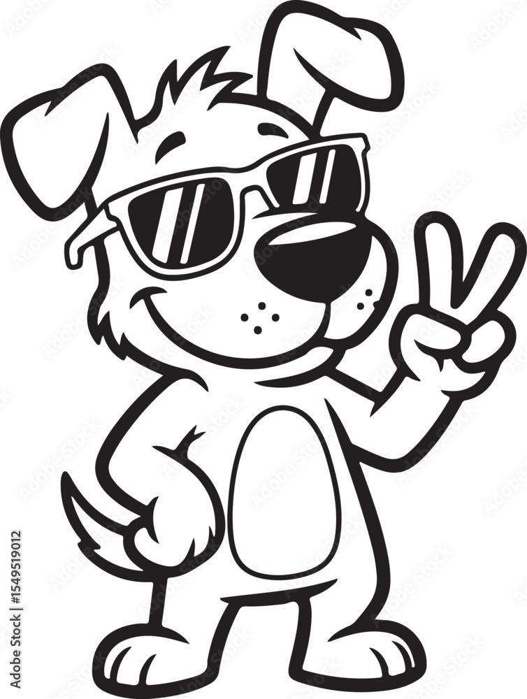 Obraz premium Cool Cartoon Dog with Sunglasses and Peace Sign