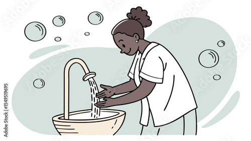 Person Washing Hands at a Basin with Running Water.