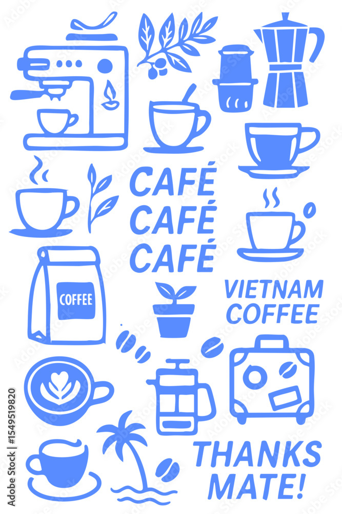 Green Coffee Shop Elements and Doodles Green Coffee Shop Elements and Doodles