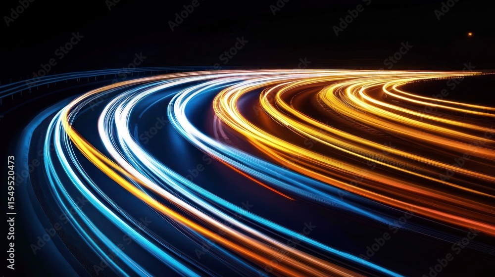 Fototapeta premium Abstract image of curving roads at night, with streaks of light from moving vehicles