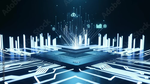 Futuristic AI Microchip Animation – Ideal for Tech Openers, AI Demos, Neural Network Visuals, Machine Learning Explainers, and Digital Innovation Promos