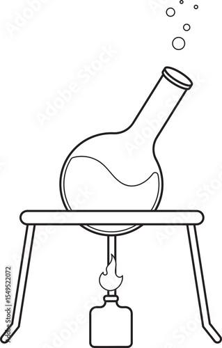 Boiling Flask on Stand with Bunsen Burner and Effervescence