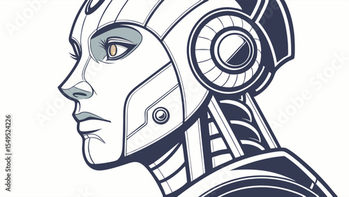 Stylized Illustration of a Female Robot Head and Shoulders Profile.