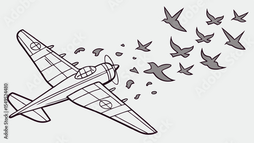 Vintage Airplane with Birds Taking Flight.