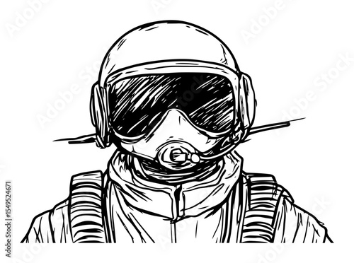 fighter pilot portrait sketch vector illustration