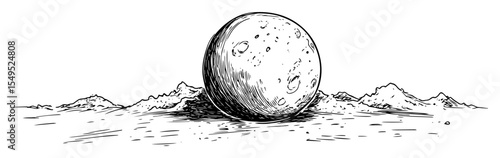 moon surface with craters sketch style illustration