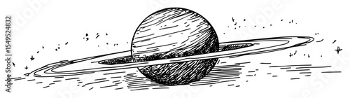 hand drawn saturn with rings in sketch style