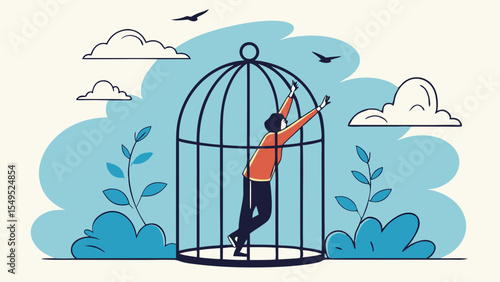 Person Reaching Out of a Cage Symbolizing Freedom and Escape.