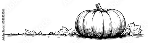 hand drawn pumpkin with leaves vector illustration