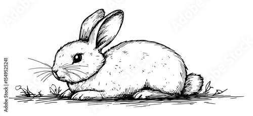 hand drawn bunny lying in grass vector illustration