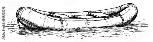 inflatable raft floating on water hand drawn style