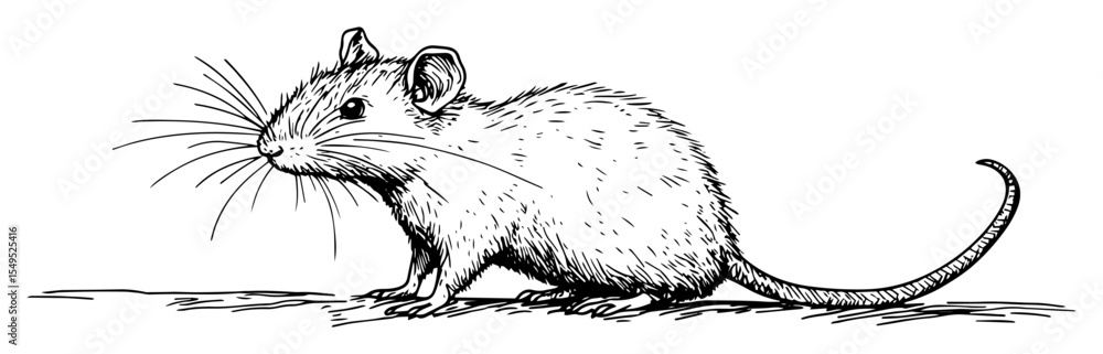 Fototapeta premium hand drawn mouse in sketch style side view
