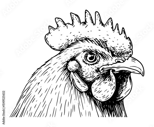hand drawn rooster head profile vector illustration
